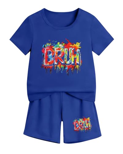 Image of Cakaner Tween Boys Summer Clothes 2 Piece Short Sleeve Graphic T-Shirt and Shorts Casual Outfit Set Size 7-14