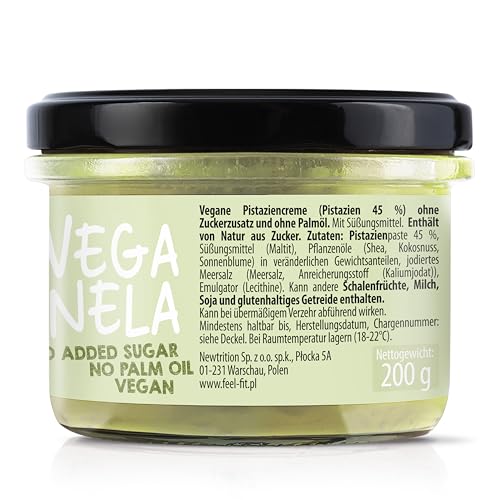 Feel FIT VEGANELA 45% Pistazie, natürliche und vegane Pistaziencreme ohne Zuckerzusatz und ohne Palmöl, 200 g (Packung mit 2)
