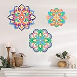 Gerrii 3 Pieces Wooden Mandala Painting Kit Mandala Wall Decor Hanging Wood to Color Art Set with 12 Markers Diwali Craft for Living Room Bedroom Office Kitchen Wall Decoration, 3 Sizes