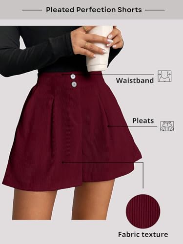 Image of GRECIILOOKS Women's High Waist Tailored Shorts | Ribbed Poly Lycra Blend Summer Shorts with Pockets & Button Closure | Elegant Folded Hem Casual Wear for College, Brunch & Daily Outings