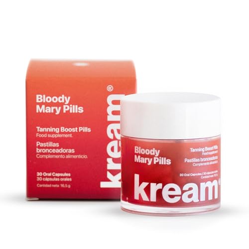 KREAM Bloody Mary Pills - Pastillas Aceleradoras del Bronceado con Betacarotenos, Licopeno y Vitaminas A+C+E | Complemento Alimenticio para Preparar la Piel (30 Cápsulas)