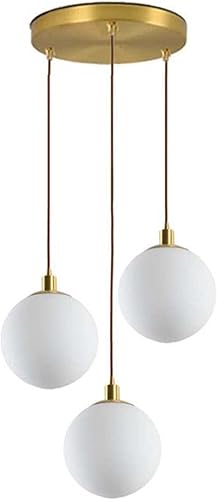 Debbte Iluminación colgante minimalista moderna con pantalla de globo blanco, lámpara de techo de vidrio esférico de latón de alta calidad, lámpara