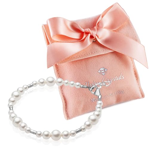 Image of Baby Crystals Little Girls Elegant Bracelet Sterling Silver Embellished with Swarovski Simulated Pearls - Medium (18 Months - 4 Years)
