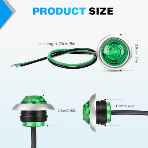 Image of Nilight 3 /4 inch Round Marker Lights 10PCS Green Side Bullet Clearance Light