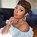 Pixie Cut Wig Chocolate Brown Short Straight Wigs with Bangs for Black Women - Full Machine Made Glueless Wigs (4#)