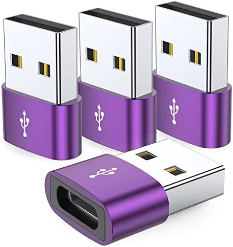 JXMOX USB to USB C Adapter 4-Pack,USB C Female to A Male Charger Type C Converter for Apple Watch Ultra iWatch 7 8 SE,iPhone 16 15 14 13 12 11 Plus Pro Max,AirPods,iPad Air,Samsung Galaxy S23 S22 S21