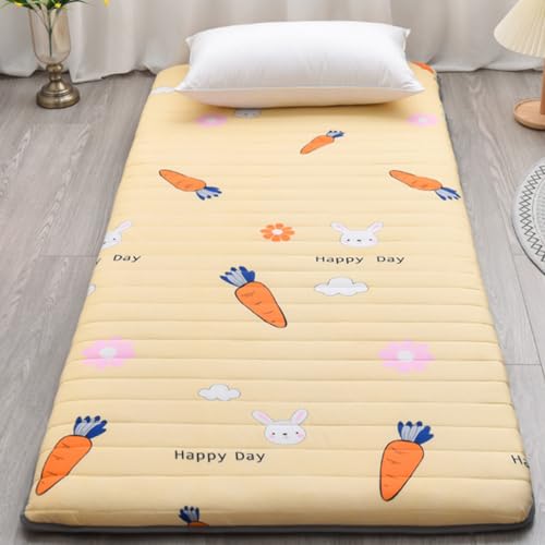 XDone Floor Mattress Single Thickened 5cm, Soft Futon Mattress Japanese Tatami Mat Portable Roll Up Mattress Folding Sleeping Bed Pad for Home Camping Couch (Yellow,90x190cm)