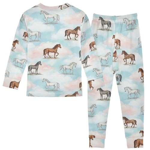 Pajama Sets Long Sleeve Horses Running on Clouds Soft Comfy Sleepwear 2 Piece PJS 3-8T3