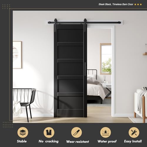 Image of Fredbeck 32x84 inch Black Barn Door Interior,Sliding Doors with Hardware