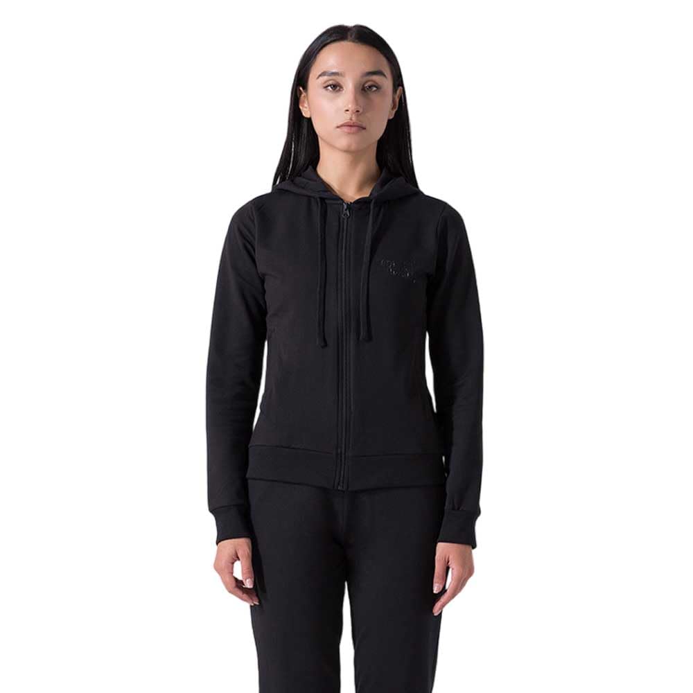 Everlast Tuta da Ginnastica per Donna Completo Sportivo in Cotone Felpato Set per Sport e Tempo Libero o Palestra (IT, Testo, L, Regular, Regular, Nero Cappuccio)