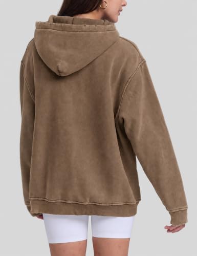 Image of FAIABLE Womens Oversized Acid Wash Hoodie Unisex Heavyweight Fleece Cotton Hoodies Vintage Washed Sweatshirt for Women