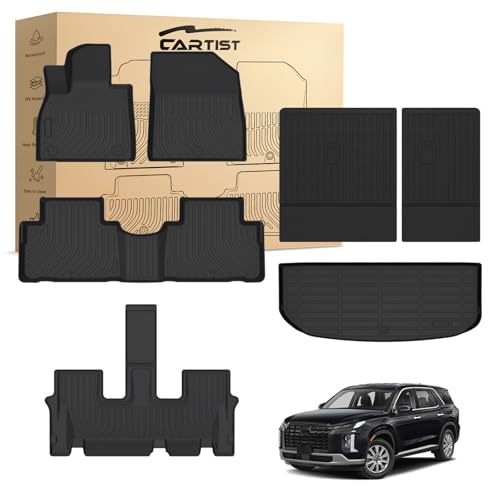 Cartist Floor Mats Fit for 2020-2025 Hyundai Palisade Accessories, All Weather Floor Liner Trunk Mat Cargo Mat Back Seat Cover Heavy Duty(Floor Mats+Cargo Liner with Backrest Mat)