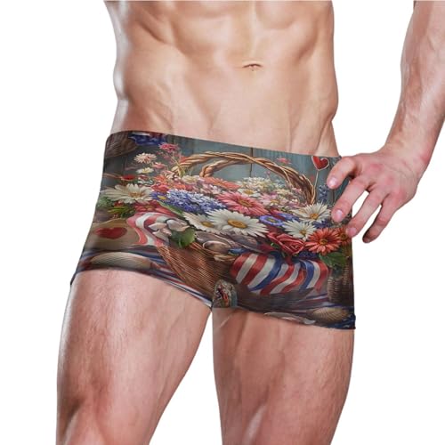 July 4th American Flag Flowers Mens Swim Trunk Swimwear Swim Brief Square Leg Board Short S S04073073
