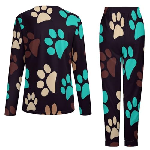 Pyjama femme ensemble sleepwear Patte Mignonne pantalon et t-shirt manches longues coton