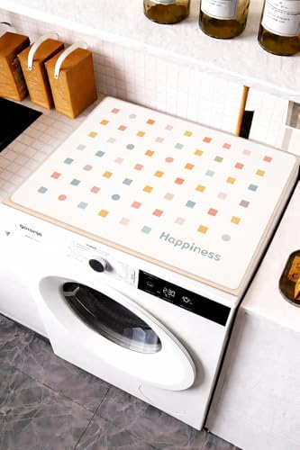 Image of Homecloud Non-Slip Washing Machine Mat - Durable Waterproof Protective Cover for Washer & Dryer, Dust-Resistant Mat Ideal for Laundry Room & Kitchen Appliances | 60x60cm (Happiness Cream)