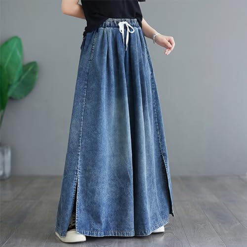 chouyatou Women's Casual Wide Leg Denim Pants Baggy Culotte Jeans Drawstring Waist Loose Trousers3