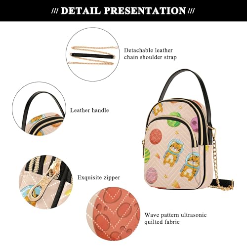 Shoulder Purse for Women Cute Cartoon Tigers Astronaut Quilted Phone Bags with Chain Strap Cute Zipper Satchel Crossbody Tote, 5.9" × 8.3" × 3.1" 7