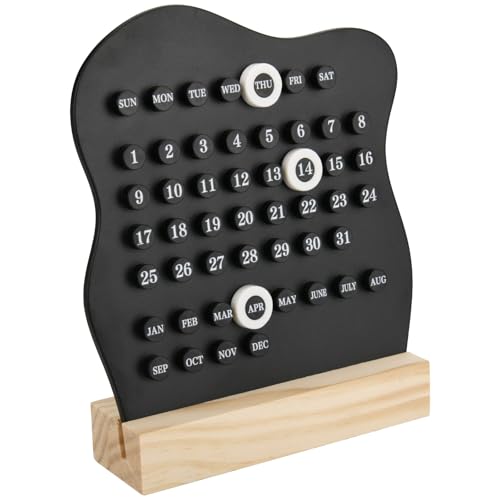 Retro Desktop Calendar, Desktop Wooden Calendar Stand, Perpetual Planner Calendar, Montessori Calendar, Date Planner Calendar, Month Week Date Display for Desk Office Home Room Decoration (Black)