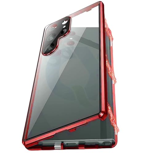 Coque Samsung S25 Ultra magnétique en verre trempé rouge luxe protégeant votre vie privée