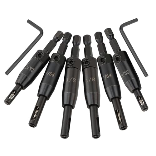 6 pcs Self Centering Drill Bit Set, 3-32 7-64 1-8 Center Drill Bit for 1-4 in Hex Shank-Drill No 6 8 10 Screws Used in Drilling Holes and Installing Door Window Hinges