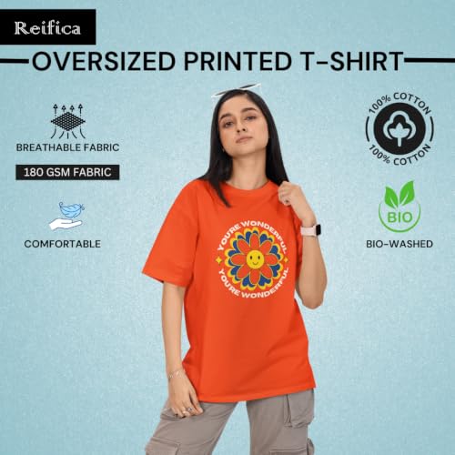 Image of Reifica 100% Pure Cotton Printed Half Sleeve Oversized Tshirts for Women Combo Pack of 2