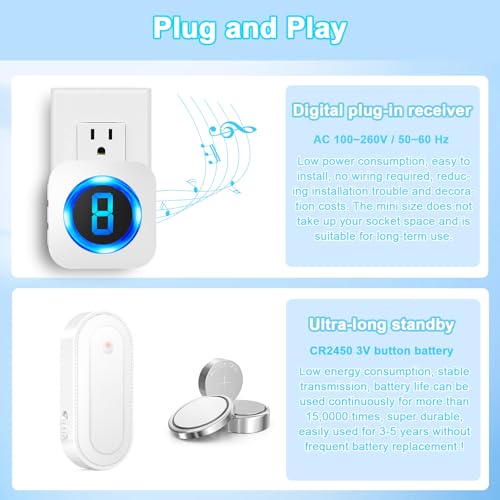 SURFOU Wireless Door Sensor Chime, Waterproof Door Open Alert with 1000Ft Range, 55 Ringtones, 110dB Alarm for Office/Business/Home/Kids&Elderly Safety - 3 Sensors + 2 Receivers by SURFOU - Image 5