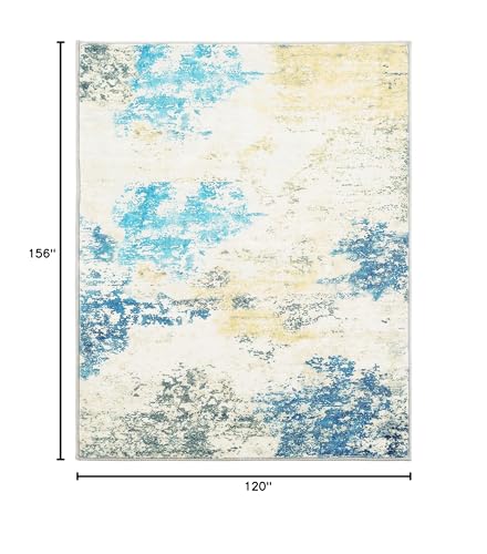 Carvapet 10x13 Area Rugs for Living Room, Blue Modern Abstract 10 x 13 Large Carpet, Low Pile, Foldable, Non Slip, Machine Washable, Rubber Backing Soft Area Rug for Bedroom, Dining Room, Home Office