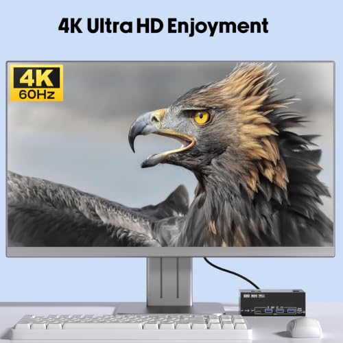 Image of KVM Switch 3 Monitors 2 Computers EDID Simulation,4K@60Hz HDMI Displayport Triple Monitor KVM Switch,3 Monitor KVM with 4 USB 3.0 Ports for Keyboard Mouse, Wired Remote and 2 USB3.0 Cables Included