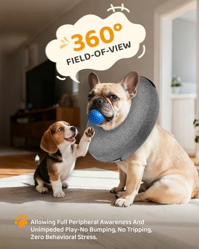 Image of MIDOG Inflatable Dog Cone, Soft Donut Recovery Collar Alternative After Surgery to Help Prevent Licking, Comfy E Collar with Neck Pillow Design, Grey, M+