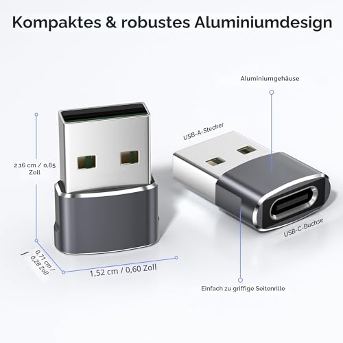 Basesailor USB auf USB C Adapter für iPhone 17 Apple 16 16e 15 14 Pro Max Plus Charger 3 Pack,Typ C Buchse zu USBA Stecker Ladegerät Netzteil für iPad 10 Mini 7 Air 6,Apple Watch 8 9 10 11,Samsung S25