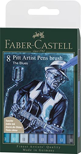 Faber-Castell Pitt Artist Pen 167173 Lot de 8 stylos à encre Bleu
