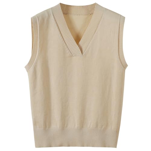 Image of Wowcarbazole Women's V Neck Sweater Vest Sleeveless Ribbed Knit Pullover JK Uniform Classic Basic Tank Tops