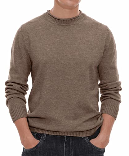 Image of Hisir Men's Jumpers Tops Winter Warm Knitted Crew Neck Jumper Long Sleeve Soft Cozy Mock Neck Knitwear Pullover Sweaters for Men (Dark Khaki, L)