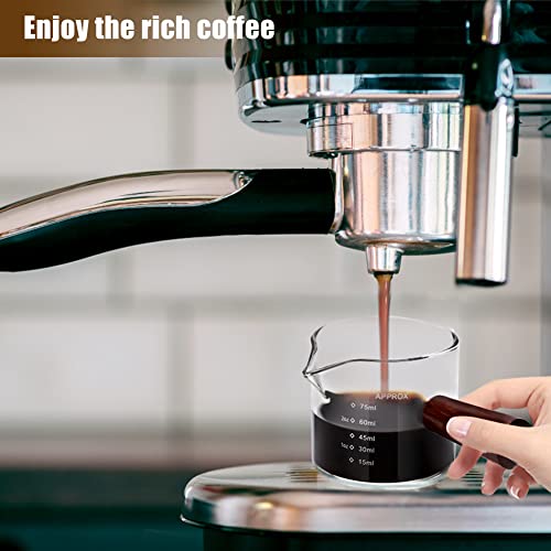 2 Packs Double Spout Espresso Shot Glass, Wjiang Espresso Measuring Cup With Wood Handle, Espresso Pouring Cup Espresso Glass Carafe Shot Glass Mini Milk Glass, For Milk Coffee Espresso Making 2.5Oz #TOP2