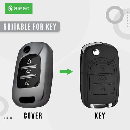 Image of SIAGO TPU Key Cover and Round Key Chain Compatible with MG Hector, 3 Button Flip Key (Grey)