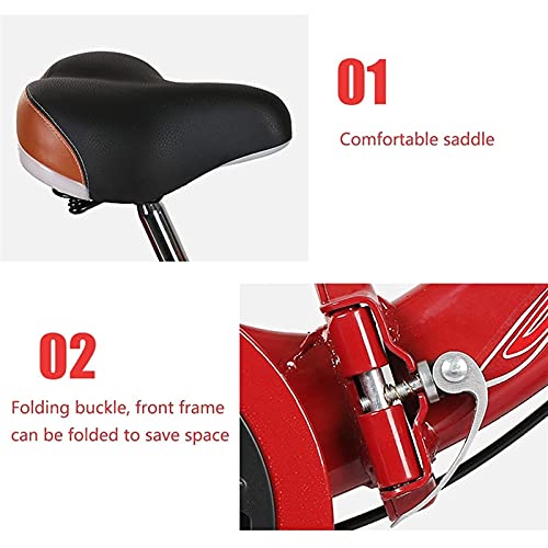 Faltbares Mini-Dreirad für Erwachsene, 16 Zoll, 3 Räder, Heimtrainer, dreirädriges Fahrrad, Kreuzfahrt-Trike mit Einkaufskorb für Senioren, Frauen, Männer, rot, Last 180 kg, Dreirad – Bild 4