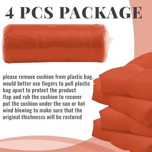 Image of Geelin 4 Pcs Outdoor Patio Chair Cushion Thick High Back Adirondack Chair Cushion Tufted Weather & Fade Resistant Anti-Slip Outside Rocking Chairs Pads with Ties 44 x 19 x 4 Inch (Orange)