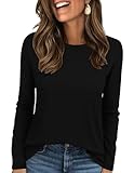 Ekouaer Long Sleeve Shirt Women Casual Crew Neck Basic Tops Thermal Undershirts Base Layer Black XXL