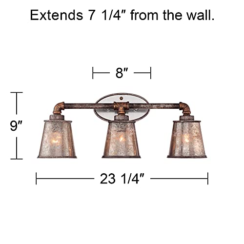 Franklin Iron Works Fillmore Industrial Farmhouse Rustic Wall Light Rust Brown Metal Hardwired 23 1/4" 3-Light Fixture Tea Seedy Glass Shade For Bedroom Bedside Bathroom Vanity Living Room Hallway #TOP3