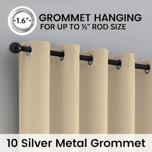Image of SimpleHome Beige 100% Blackout Curtains Room Darkening Living Room 63 Inch