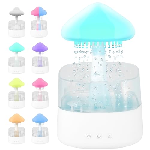 Rain Cloud Humidifier, 450ml Cloud Raindrop Humidifiers with 7 Color Changing Lights, Night Light with Timer,Aromatherapy Essential Oil Diffuser, Micro Desk Fountain Water Drop Sound for Bedroom