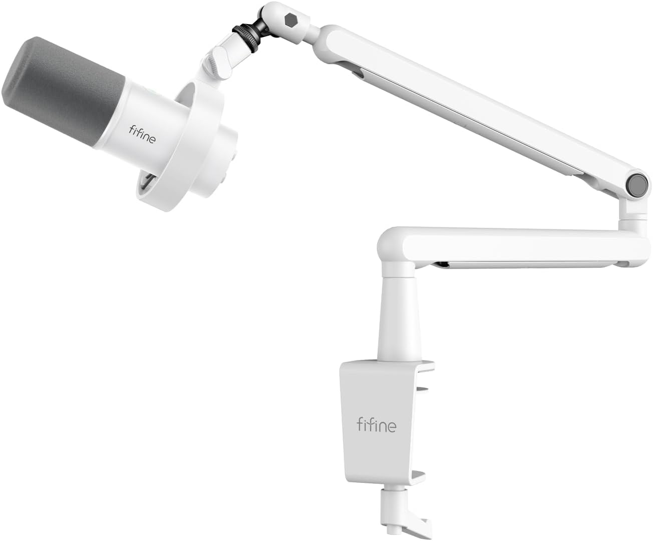 FIFINE Studio XLR Mic and Boom Arm Bundle, Dynamic Microphone with Mute Button, Gain Knob, Shock Mount for Recording, Low Profile Mic Stand with Cable Management for Podcast Gaming (K688W+BM88W)