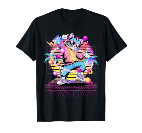 Cool Cat Dancing 80s Vaporwave Synthwave Aesthetic Feline T-Shirt