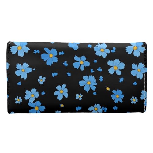 Image of AFPANQZ Womens Leather Wallets Blue Flower Large Capacity Card Holder Zipper Travel Purse, Phone Holder Coin Zip Pocket Multi Cards