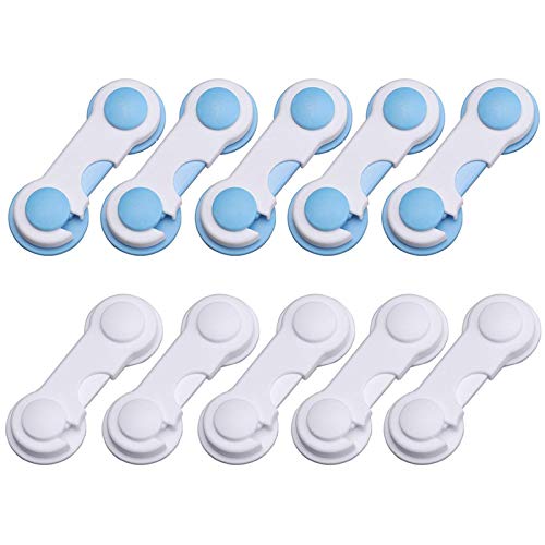 kiniza 10 Pieces Child Safety Cabinet Locks,Proofing Cabinet Locks for Baby with Strong Adhesive Tape, Easy to Install Protection Lock for Cabinets, Drawers, Fridge, Oven, Appliances, Toilet Seat