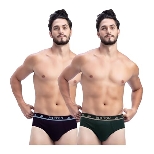 Image of Milton Mens Pure Cotton Solid Briefs|Soft Breathable Underwear for Men|Outer Elastic Comfort Fit Waistband|Skin-Friendly Essentials|Multi-Color, Color Name May Vary as per Availability|Pack of 2
