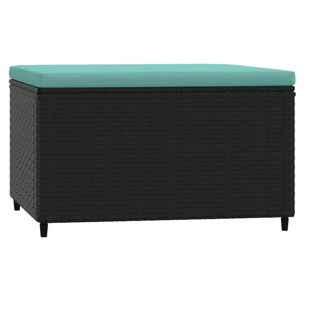 vidaXL Reposapiés de jardín con cojín ratán sintético Negro, taburetes, Taburete con almacenaje, Taburete de Exterior, otomana, Taburete de jardín