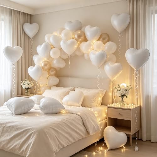 Image of 36 Pcs White Heart Balloons,18 Inch Heart Foil Balloons Valentine Balloon for Wedding Engagement Party Valentine Day Decorations
