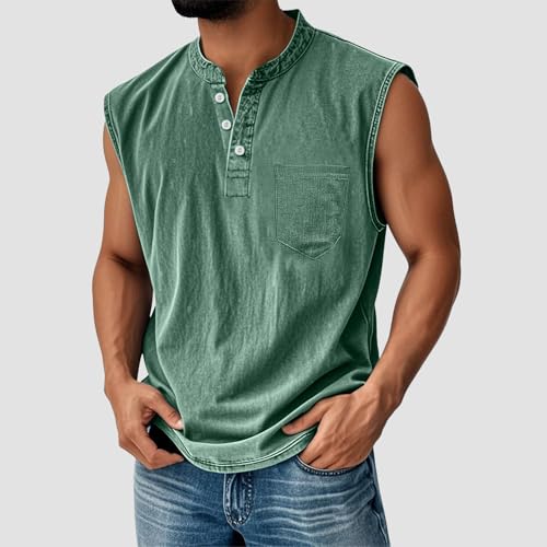 Tank Tops Men Henley Shirts for Men Sleeveless Muscle Gym Workout Running Beach Summer Vintage Button Down Washed Tank Tops2