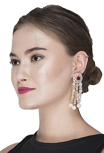 Auraa Trends Rhodium Plated American Dimaond Zircon Red Earring Set For women and girls AT-510 - Image 4